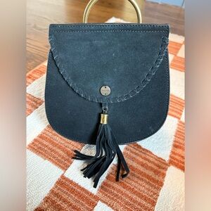 Superdry Black Suede Handbag with Gold Accents